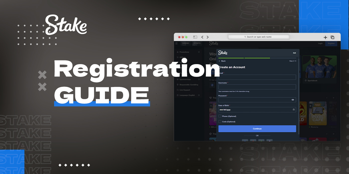 Instructions for registering an account on Stake
